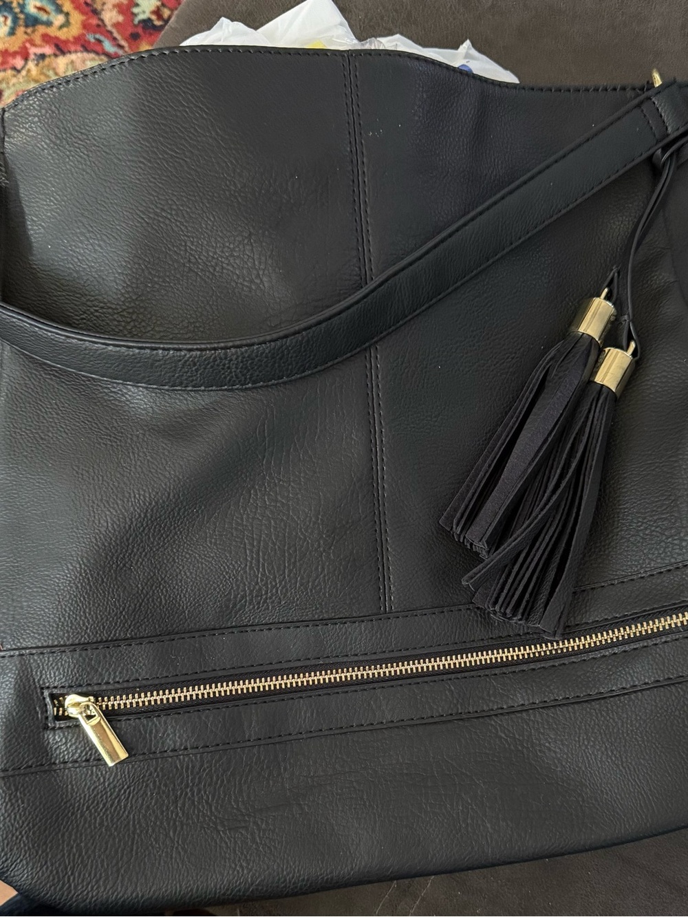 Black Tassel vegan  Leather Tote Shoulder Bag - Unbranded